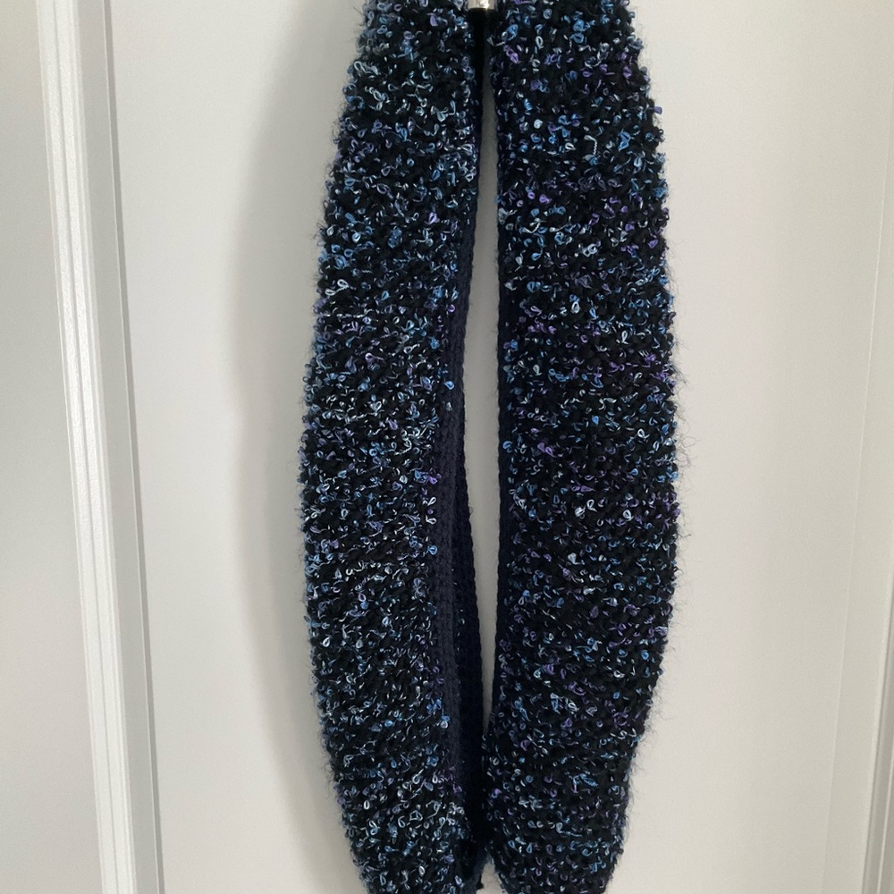 Hand made scarf, dark navy with pops of color